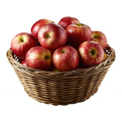 Fresh Red and Green Apples in Wicker Basket on transparent background