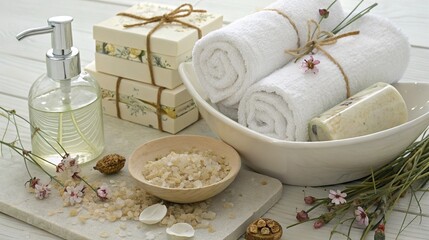 Relaxing spa essentials with natural elements and gentle aromatherapy