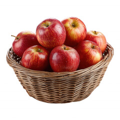Fresh Red and Green Apples in Wicker Basket on transparent background