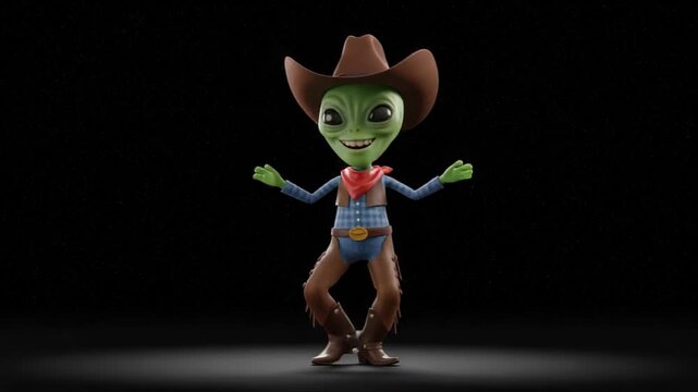 Animated Alien Cowboy Dance Loop: Fun extraterrestrial character in western attire moves to a