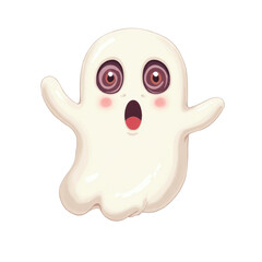 Spooky cute ghost cartoon character floats against a transparent background, perfect for Halloween-themed designs and creative projects.