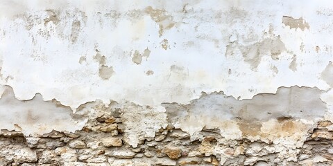 Fototapeta premium Distressed White Plaster Wall Texture with Exposed Stone