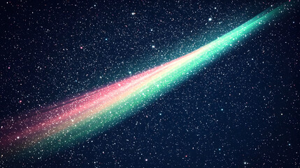 Colorful comet streaking across a starry night sky.  Vibrant hues of pink, green, and blue.  Cosmic dust trails