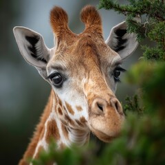A Giraffe Majestically Posing and Gazing at the Camera in the Wild
