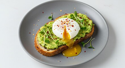 Delicious Avocado Toast with Poached Egg and Microgreens: A Healthy Breakfast Option