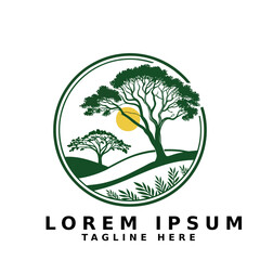 Obraz premium Serene Landscape with Trees and Sun Nature Icon