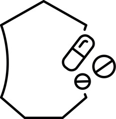 Meds by Shield Outline Linear Sign for Graphic and Web Design, Apps, Adverts, Various Cards