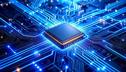 Close-up of a circuit board with a central processor