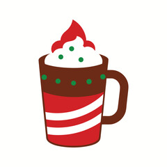 Vector illustration of a Christmas cocoa mug with whipped cream and red and white stripes