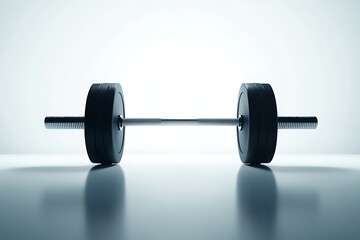 Barbell with weights for strength training and fitness exercises on a white background studio shot