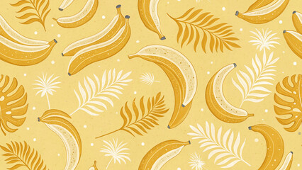 Banana pattern background tropical fruit design yellow aesthetic wallpaper vector seamless illustration
