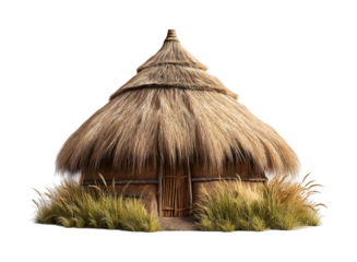 Traditional African hut made of mud isolated on a transparent background