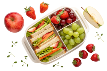 healthy lunch box ideas  sandwich  strawberries PNG Image