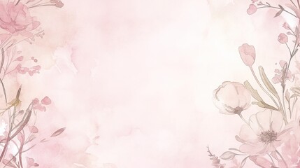 The light pink watercolor background is complemented by delicate floral line art, perfect for wedding invitations or card decorations with subtle flower outlines.