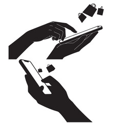 Silhouette of hands holding and using smartphone representing digital shopping mobile payment ecommerce and online business transaction for modern technology and marketing design
