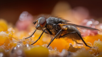 Extreme Close-Up: Fly on Orange Detail