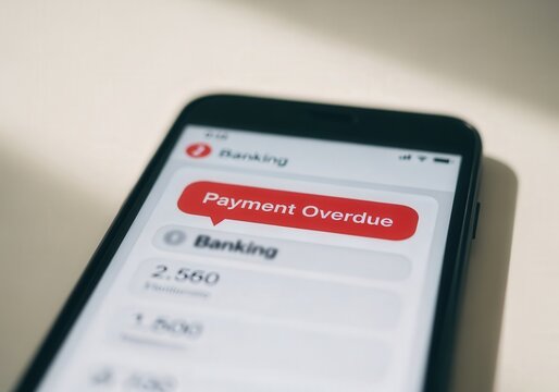 Financial management alert concept with payment overdue notification on smartphone screen