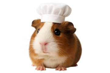 Adorable Guinea Pig Wearing a Chef's Hat Against Black Background