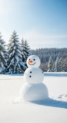 Cheerful snowman in winter wonderland with carrot nose and coal eyes
