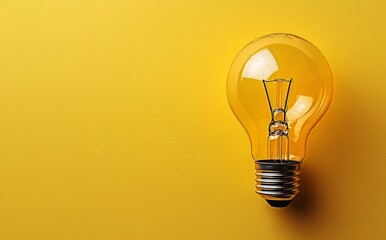 Light Bulb Glowing Against a Bright Yellow Background Showcasing Energy and Creativity
