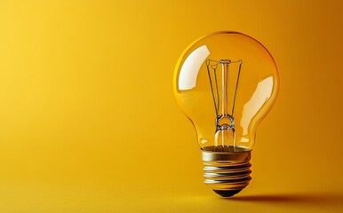 Light Bulb Glowing on a Bright Yellow Background Showcasing Innovation and Creativity.