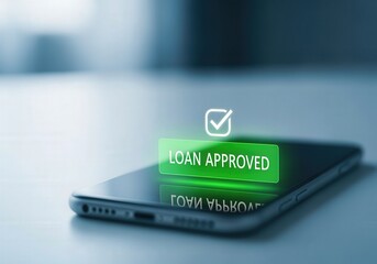 Mobile banking approval concept with glowing loan approved notification on smartphone screen