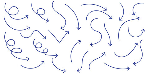 Set of hand drawn arrows. Simple arrows collection isolated on white background. Arrow mark icons vector.