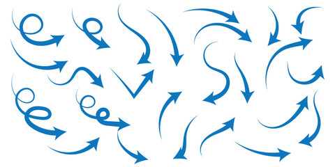 Set of hand drawn arrows. Simple arrows collection isolated on white background. Arrow mark icons vector.