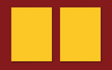 Double yellow window panel icon with bold maroon frame, flat vector design for architecture visuals, floorplans,  home decor sketches, or building blueprints