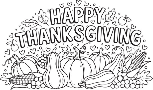 Vector art of happy thanksgiving illustration with pumpkins and corn