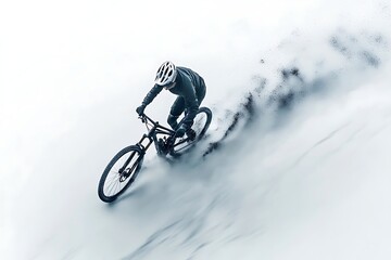 Mountain biker riding downhill on mountain bike with speed and agility for extreme sports