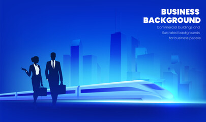 Obraz premium Horizontal business background illustration business people and the city's high speed train