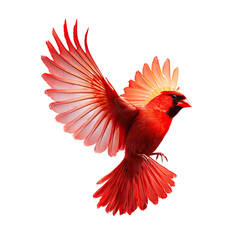 Obraz premium Vivid red cardinal in flight, wings spread wide