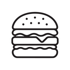 Burger Outline Vector Icon on White Background