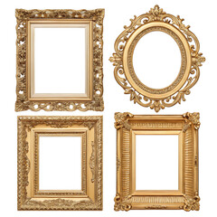 Ornate Gold Picture Frames: Rectangular, Oval, and Square Frame Designs for Art & Decor Isolated On Transparent Background