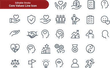 Core Values Icon Set – Outline Vector Symbols of Principles & Ethics