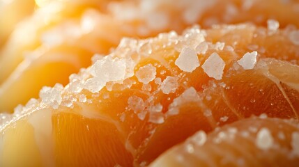 Close-up of Raw Salmon with Sea Salt Crystals