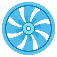 Circular blue and white cooling fan,  illustration,  spinning blades,  ventilation.