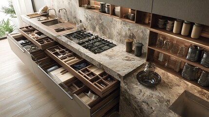 Kitchen with innovative storage and multifunctional surfaces, practical .