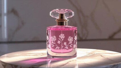 50 ml perfume bottle and pink flower