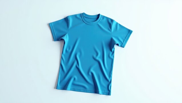 A vibrant, azure blue short-sleeved t-shirt laid flat.