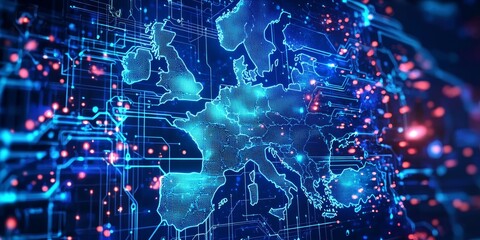 Information exchange and telecommunication trends in abstract map form.