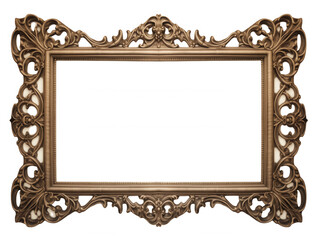 Classic silver with frame on ornate baroque design, isolated picture transparent background, perfect for showcasing artwork or photographs