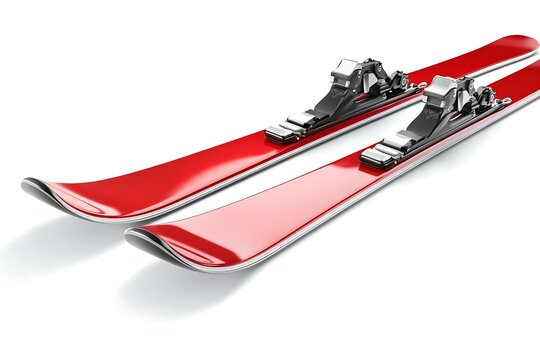 Red skis isolated on white background for winter sports and recreation activities concept