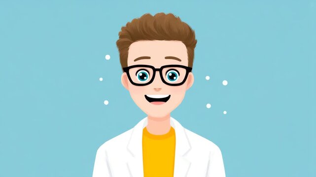 Happy scientist boy cartoon character illustration