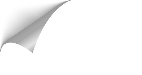 Folded paper. Curved corner paper with shadow. Png White page rotates bottom right on transparent background. Cover mock-up presentation, layout.Vector illustration.