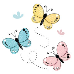 Set of Three Minimalist Cute Butterfly Icons – Simple Line Art 