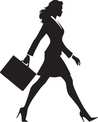Silhouette of businesswoman walking with a briefcase representing empowerment career ambition leadership independence and professional lifestyle