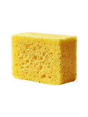 A bright yellow cleaning sponge isolated on transparent background