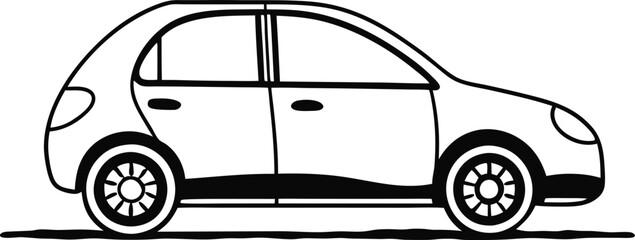 Simple Black and White Hatchback Car Illustration Minimalist Design Style Vehicle